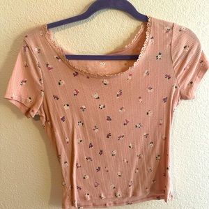 Light pink cropped blouse, small flowers all over